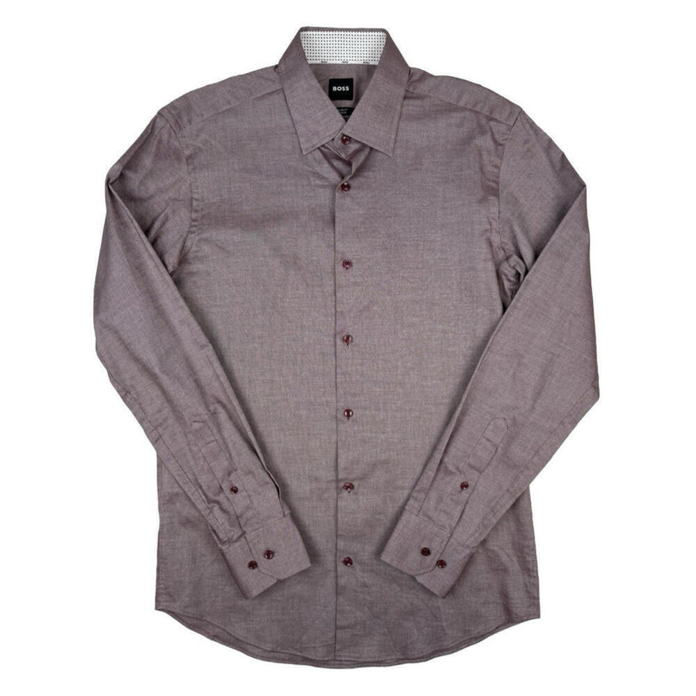 Hugo Boss Regular Fit Easy Iron Dress Shirt Cotton Burgundy Size 38 15 S